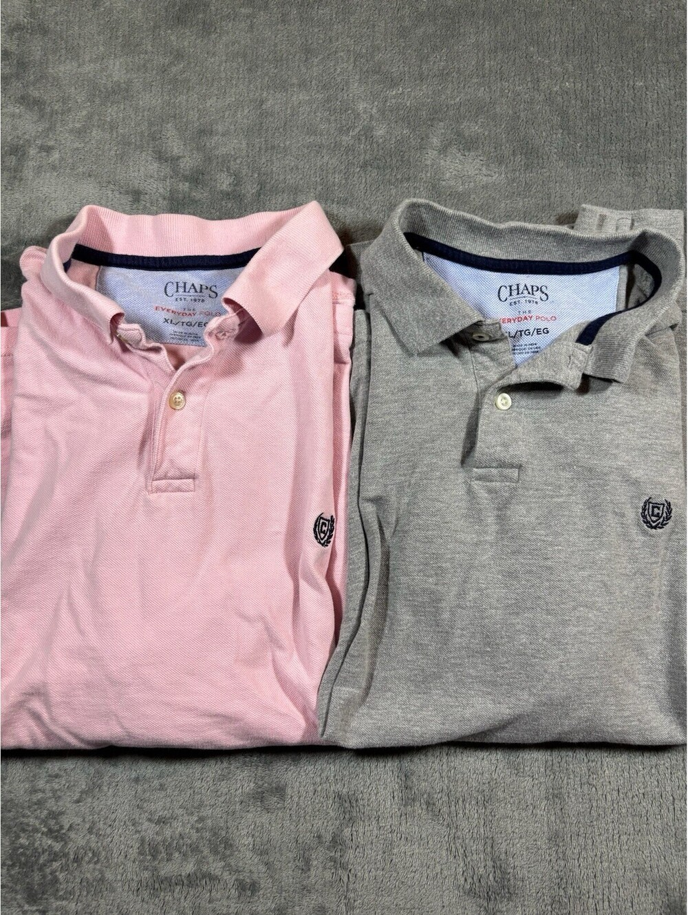 Chap’s Lot of 2 Men’s Polo Shirts Gray & Pink size XL Bundle Preppy Classic